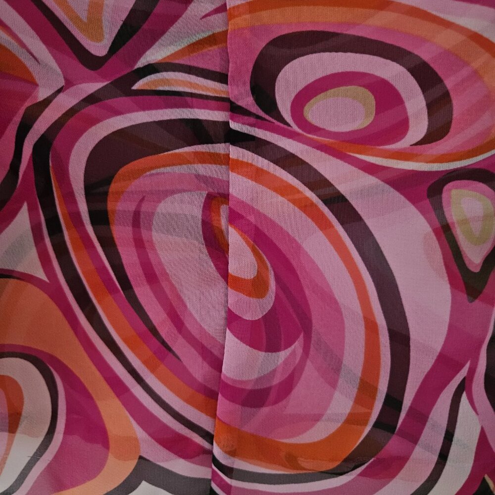 Vintage Nicola Pink Orange Psychedelic Swirl Sheer Blouse Top Size Small - Picture 8 of 9